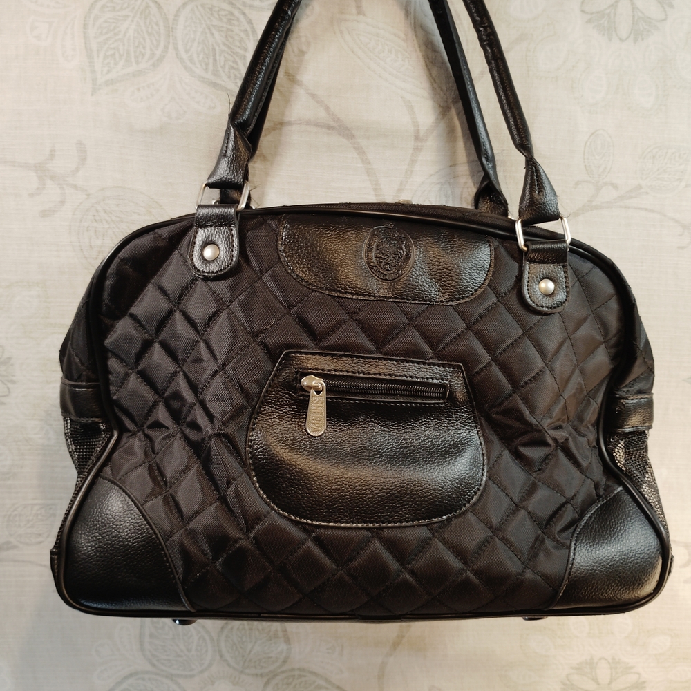 Sherpa Elegant Pet Carrier Black Quilted  Bag